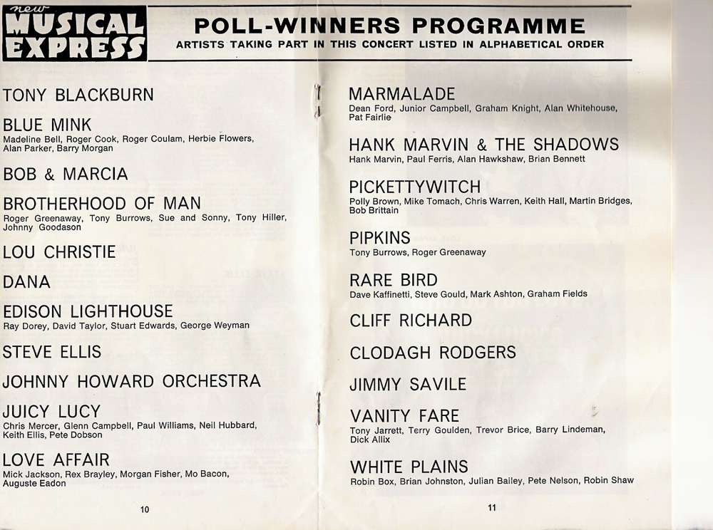 The Line up of NME Poll Winners Concert 3 May 1970 | Historypin